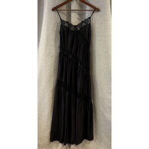 Vtg Henson Kickernick Nightgown Slip Dress Black Lace Satin Chemise Medium